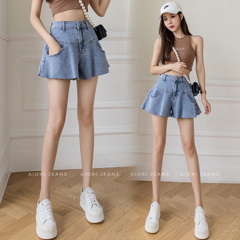 [HOT+VOUCHER]Quần Jeans Nữ Aiori Quần Short Jeans Lưng Cao Dáng Xòe Sooc Bò Jean Ống Rộng Phong Cách Ulzzang Cực Xinh