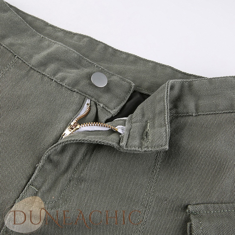 DUNEA Chân váy jean dáng chữ A lưng cao phối túi thời trang cá tính cho nữ