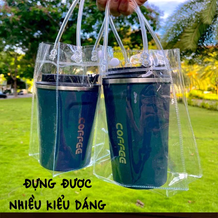 Túi Đựng Ly, Cốc Trong Suốt Có Nút Bấm Thời Trang Tiện Lợi PK060