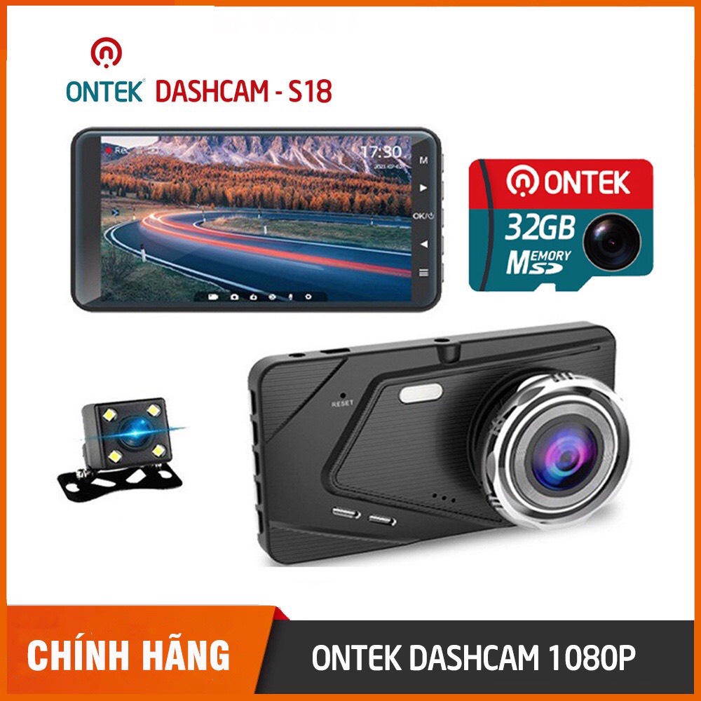 [ CHÍNH HÃNG- BH 12 THÁNG ] Camera hành trình ô tô trước sau ONTEK S18 màn gương Full HD 1080P bản nâng cấp S14