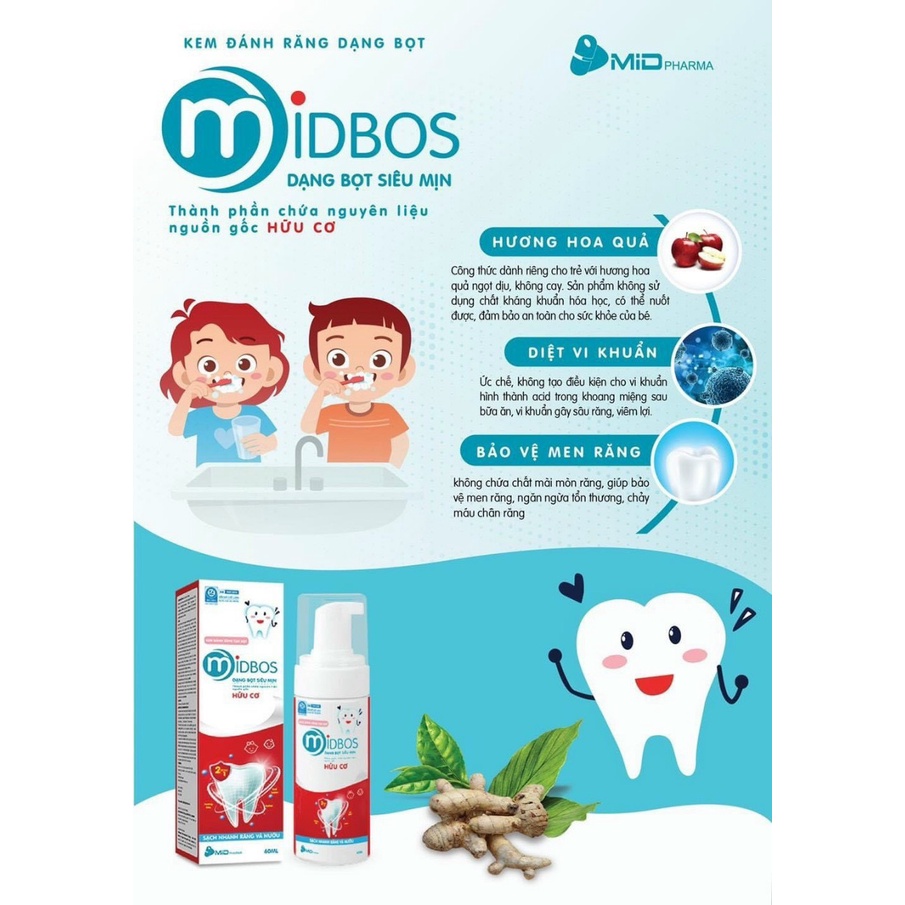 Combo 1 Xịt chống Sâu răng Midkid và 1 Kem đánh răng tạo bọt Midbos chăm sóc răng miệng toàn diện cho bé từ 1 tuổi.