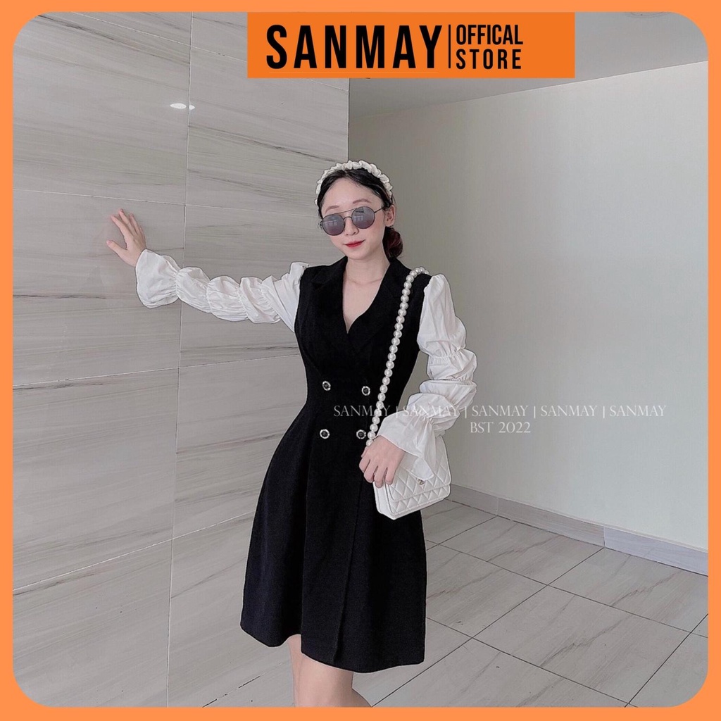 Đầm Đi Tiệc Cưới SANJOLI Váy công sở Ôm Dáng Cổ Sơ Mi Thiết Kế Tay Bo Nhún Sang Trọng Kểu Dáng Hàn Quốc VD052 | BigBuy360 - bigbuy360.vn