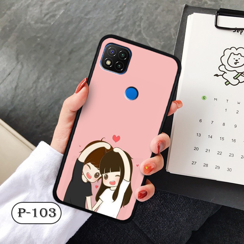 Ốp kính Xiaomi redmi 9C/ Redmi 9C NFC/ Redmi Poco C3 mặt lưng chống bể hình chibi dễ thương