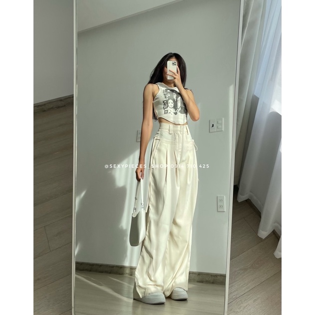 ✅Áo croptop và quần tây nude