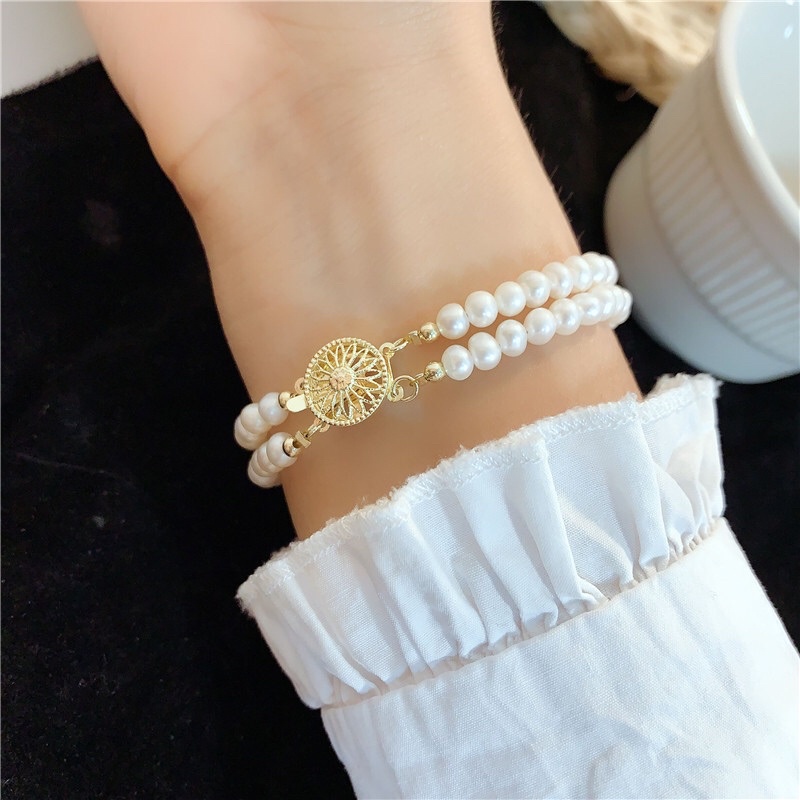 Vòng Tay Đôi Ngọc Trai 5Ly Khóa Bạc S925 Thanh Lịch - Ngọc Trai Trường Thịnh