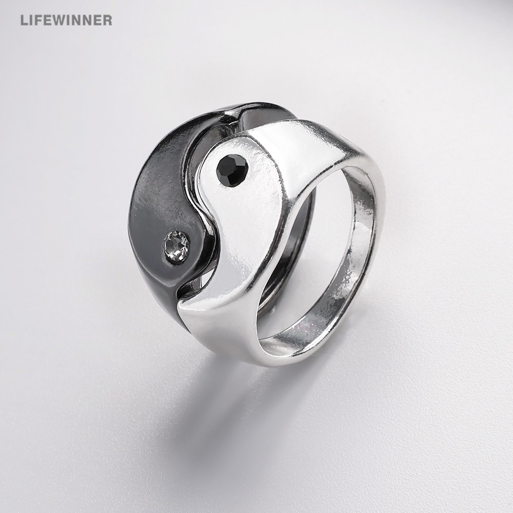 1 Nhẫn Hở Hình Bát Quái Màu Trắng Đen Có Thể Điều Chỉnh Kích Cỡ