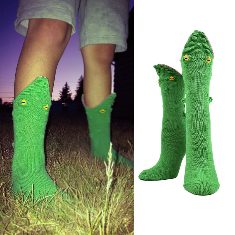 XIXI Vớ Cotton Cổ Cao Chống Trượt In Họa Tiết Cá Sấu Vui Nhộn Thời Trang