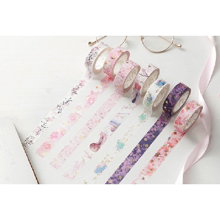 Băng dính Washi Tape Hoa Anh Đào Sakura có nhũ (CHIẾT 1m / full cuộn 5m)