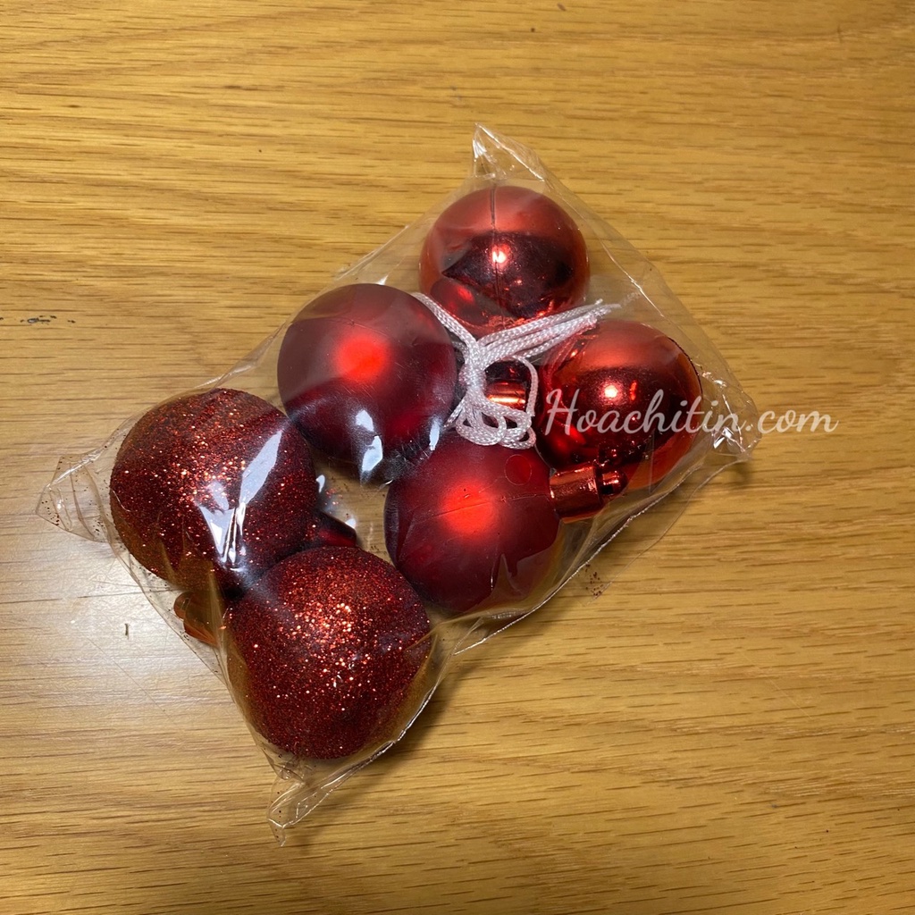 Combo 6 quả châu 4cm phối kiểu bóng mờ kim tuyến treo trang trí Noel