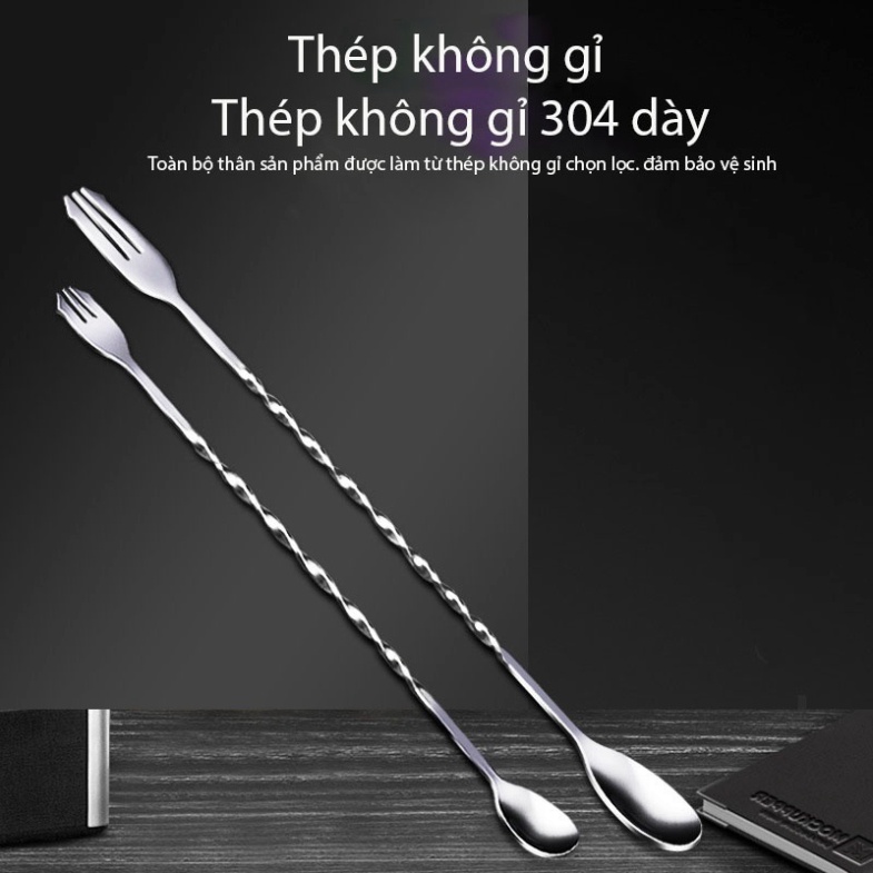 Thìa bar pha chế inox, thìa khuấy 2 đầu pha chế - HVL TEA