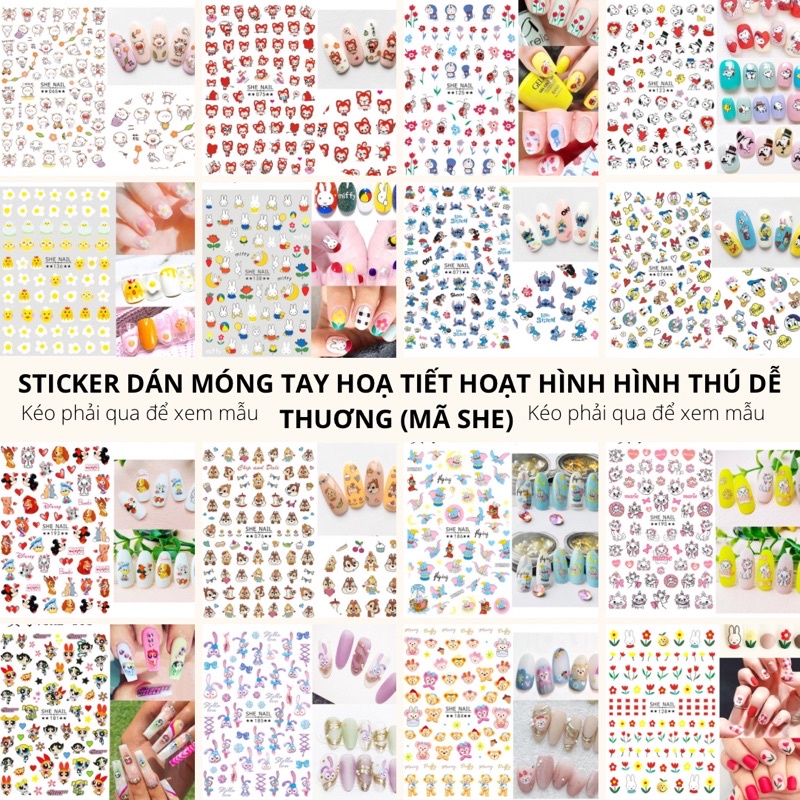 Sticker, hình dán móng tay hoạ tiết hoạt hình hình thú siêu dễ thuơng trang trí móng tay nghệ thuật nail