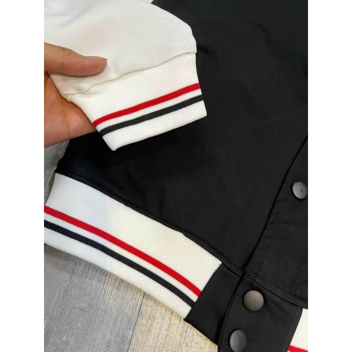 Áo khoác Bomber Nam Nữ Kẻ 3 Sọc Tay Teddy Nỉ bông