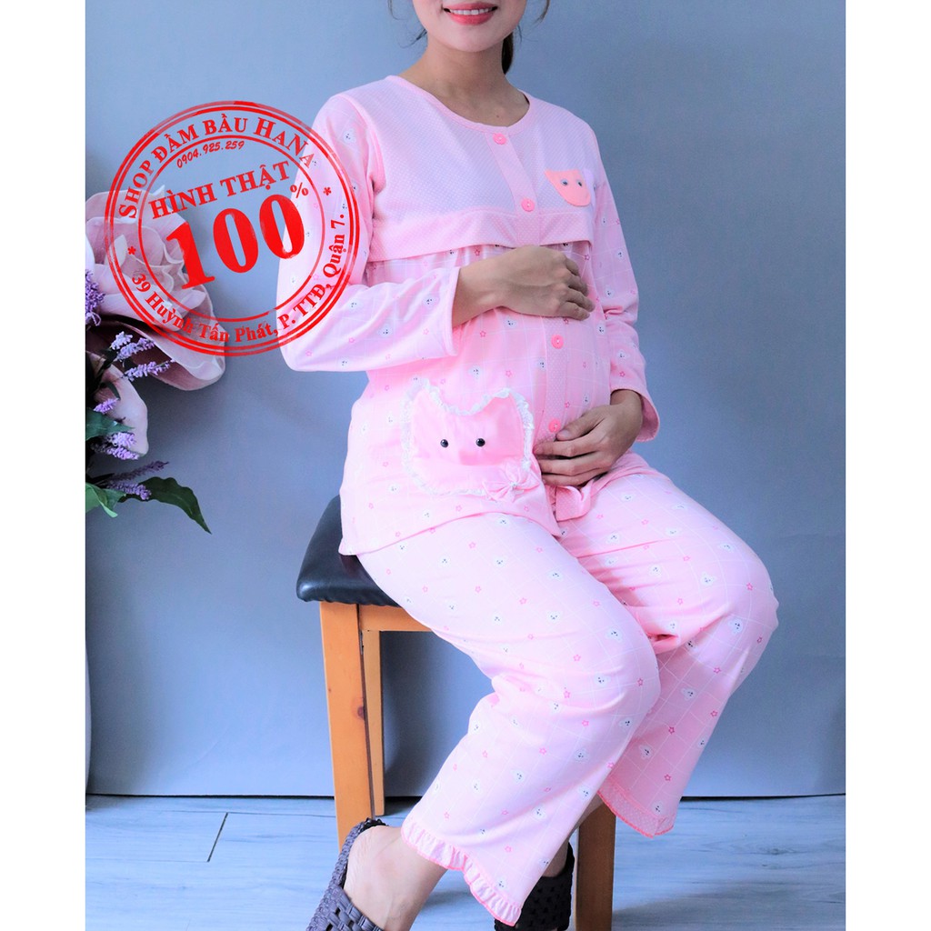 Đồ bộ bầu và sau sinh thun cotton dễ thương