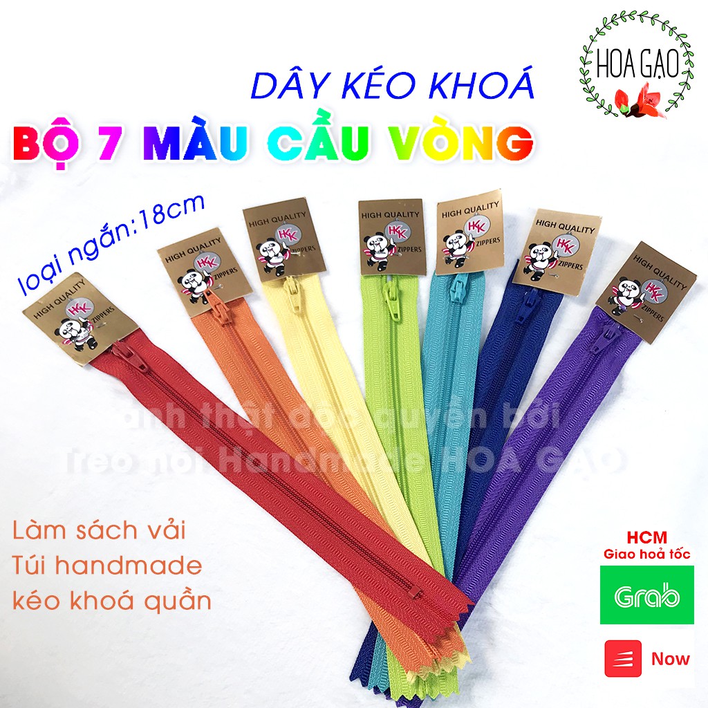 Combo 7 màu dây kéo khoá 18cm HKK GDKC7 dây khoá kéo làm sách vải, bóp ví handmade diy giá rẻ free ship