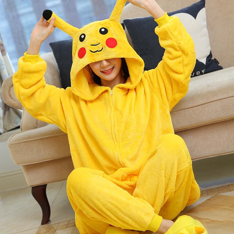 Bộ đồ ngủ tay dài in hoạt hình Pikachu thời trang mùa đông cho cặp đôi
