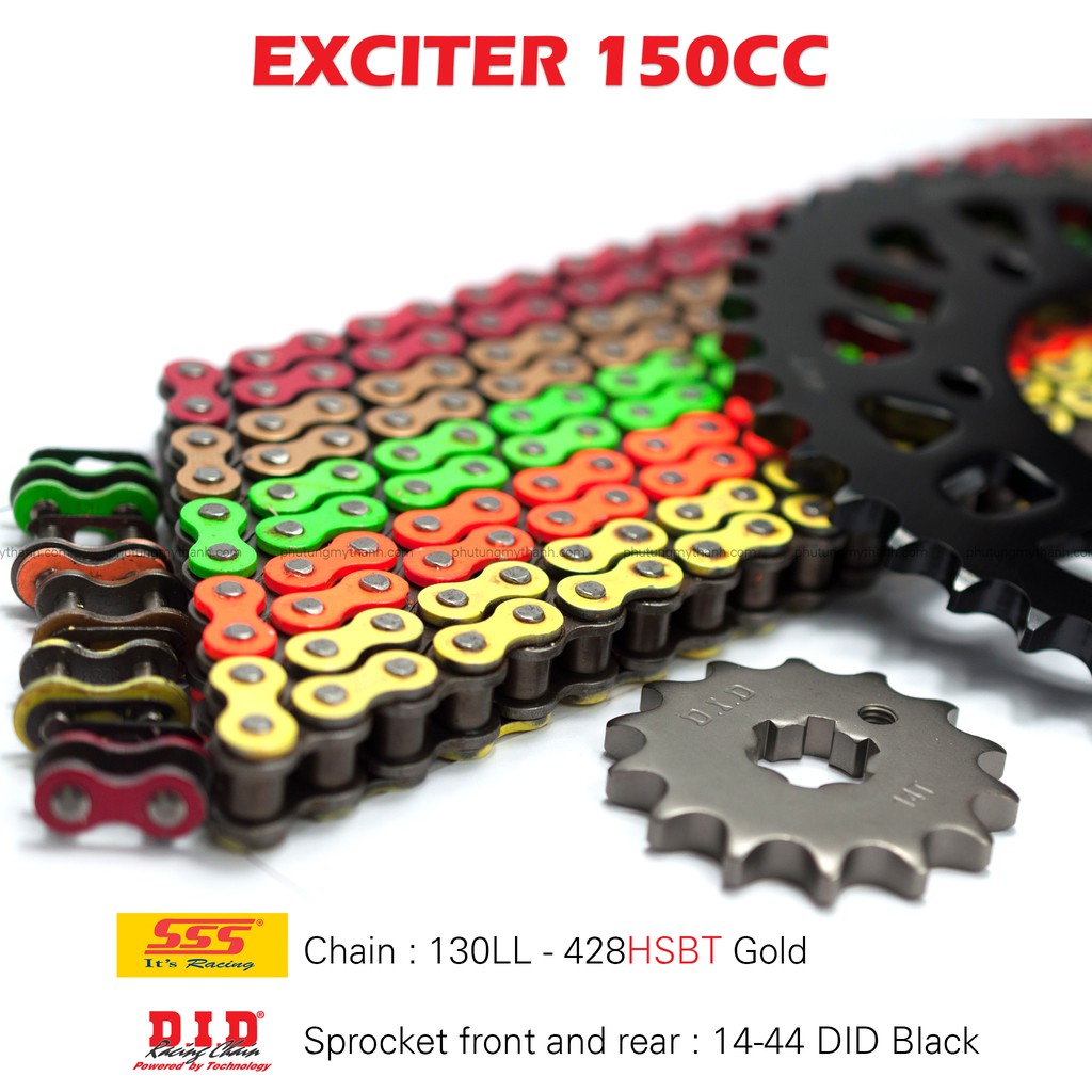 Nhông sên dĩa Exciter 150 14-44 sên màu 10 ly SSS , dĩa DID đen