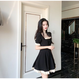 ĐẦM RETRO PHÁP EO THON ĐẦM ĐEN PHỐI REN