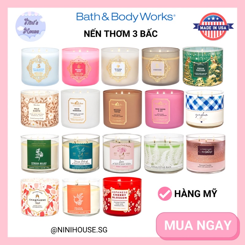 [Mùi Mới] Nến thơm 3 bấc Bath and Body Works USA