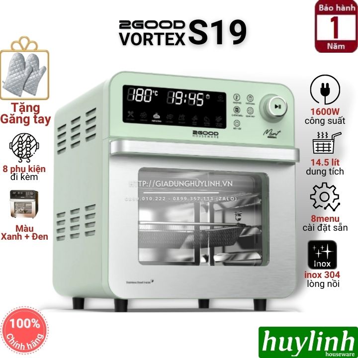 Nồi chiên không dầu 2Good Vortex S20 (14.5 lít) - S18 (15 lít) - Inox 304 cao cấp - Tặng bao tay