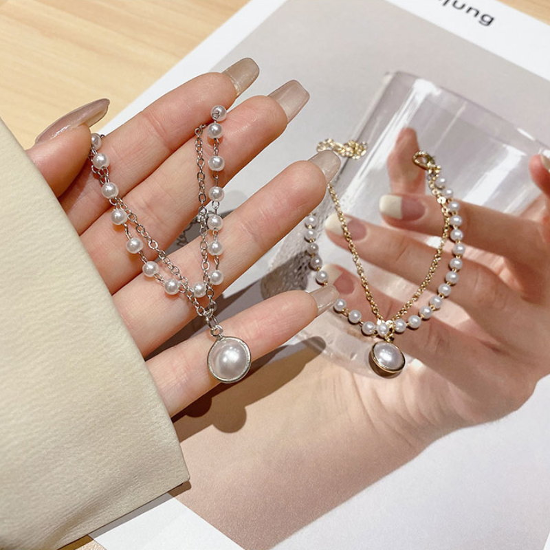 Vòng tay đính ngọc trai giả đơn giản phong cách Hàn Quốc chất lượng cao