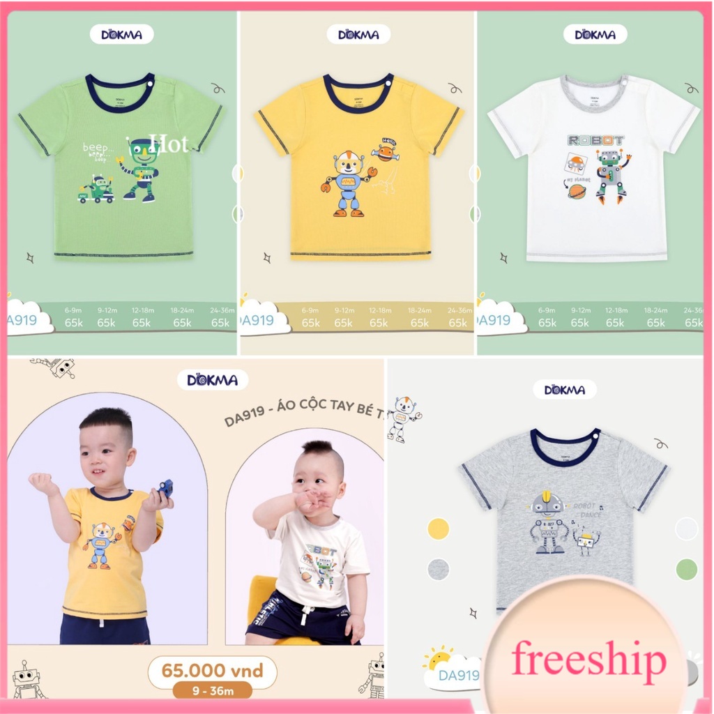 Áo cộc tay Dokma cho bé 6-36 tháng in hình, Áo phông bé trai chính hãng vải cotton co giãn thấm hút mồ hôi tốt