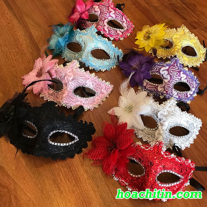 Mặt nạ hóa trang dự tiệc phủ ren bông đủ màu hóa trang vũ hội halloween