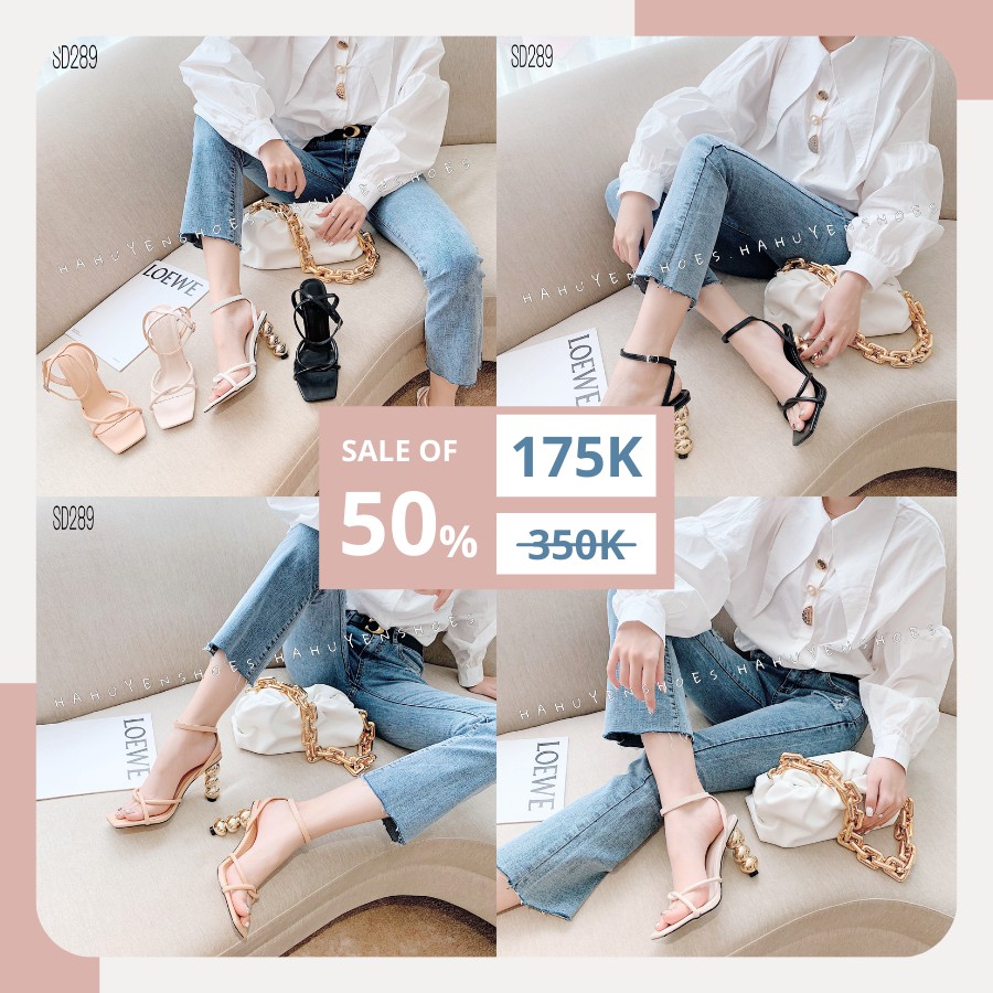 Sandal nữ HHS quai da tròn lòng gót tròn hồ lô 8 phân Hà Huyền Shoes - SD289