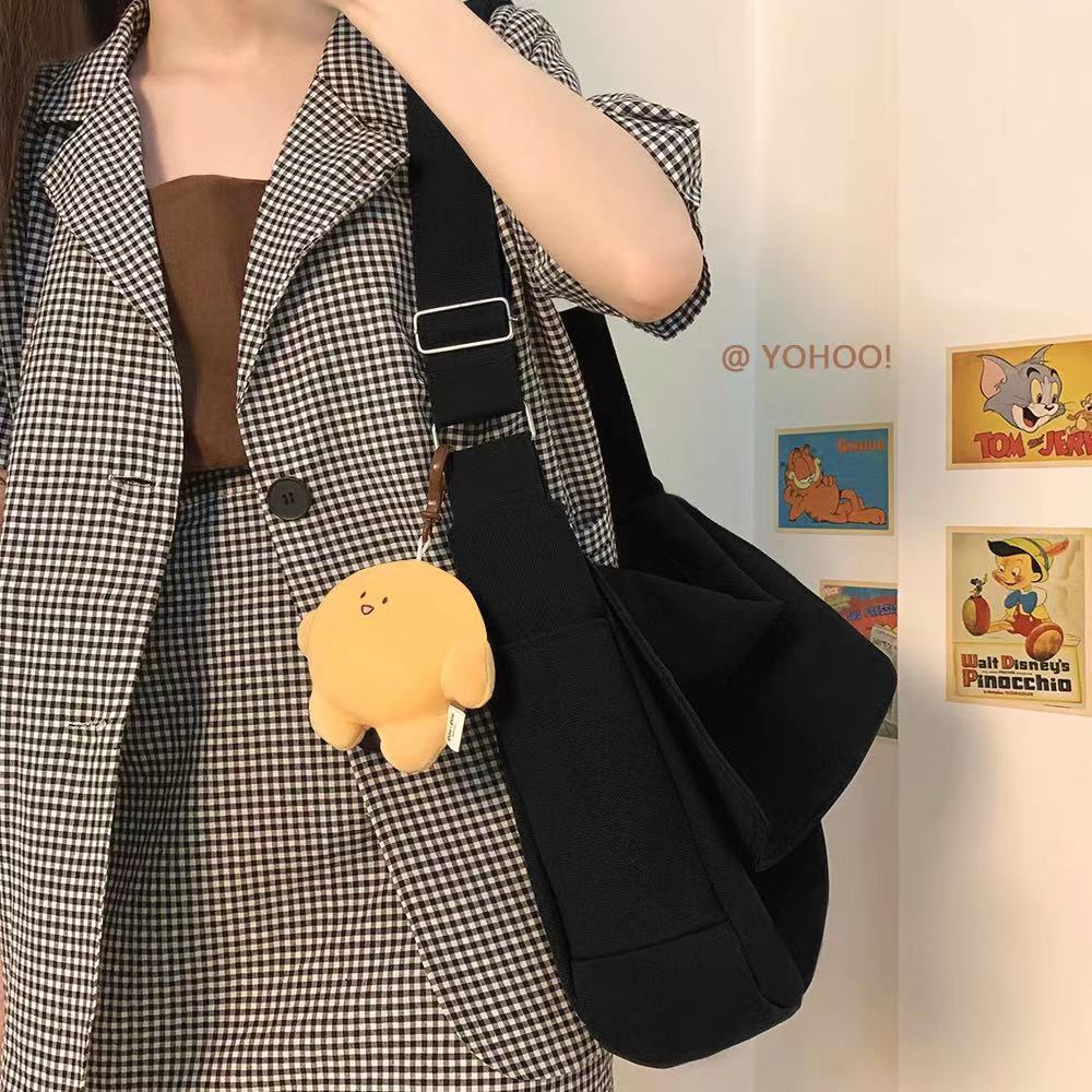 Túi Đeo Chéo Canvas Màu Trơn Đơn Giản Phong Cách Nhật Bản 1015