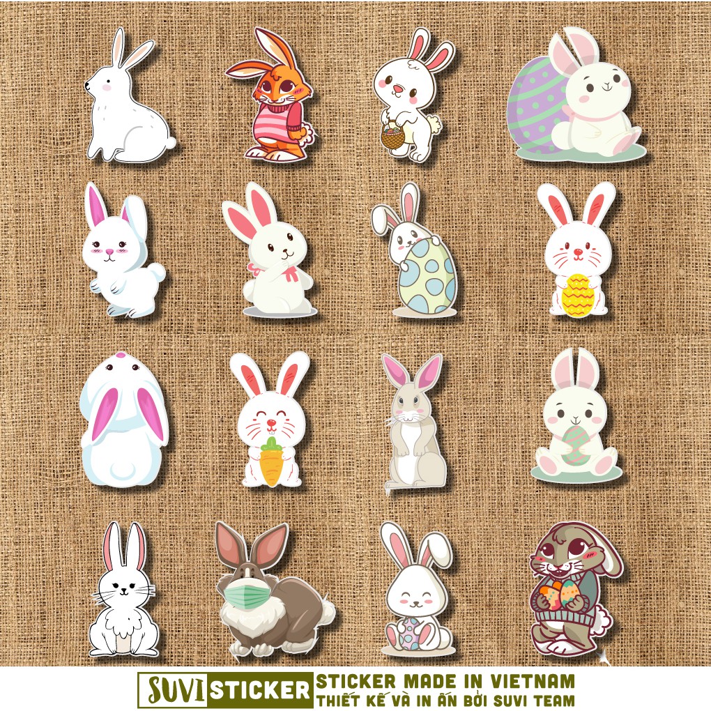 50 Sticker Thỏ chống nước sticker dán laptop, điện thoại, đàn guitar, mũ bảo hiểm, vali. MSP: A20