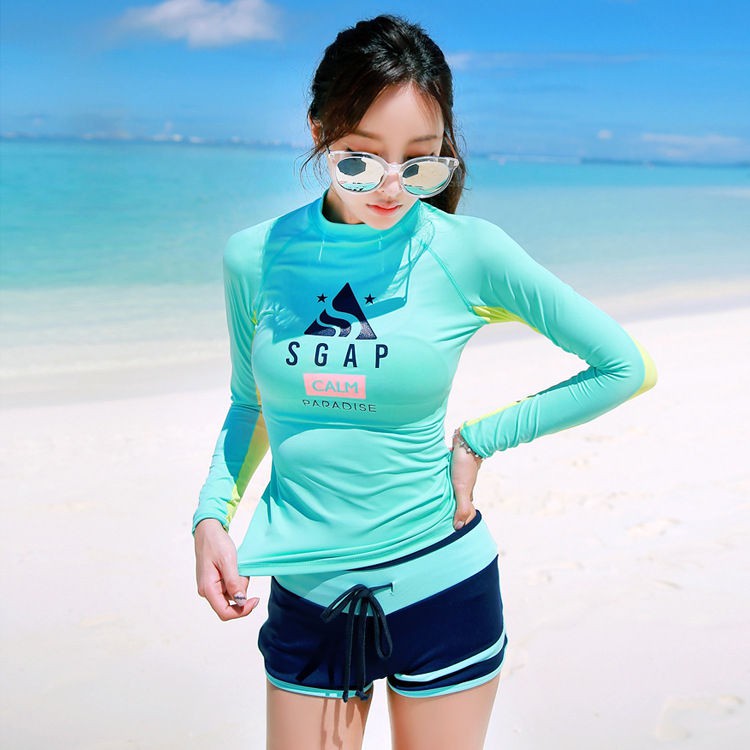 (CÓ SẴN- CÓ BIG SIZE) Bộ bơi nữ tay dài quần short xinh xắn Apple Hàn Quốc (hàng Quảng Châu nhập)