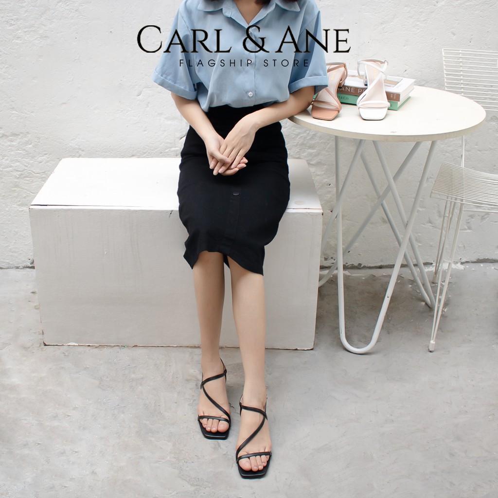 [Mã WABR1512 giảm 12% đơn 99K] Carl & Ane - Giày sandal cao gót phối dây cao 4cm màu đen _ CS011