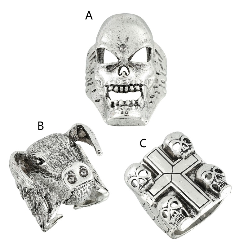 Nhẫn Bạc Khắc Hình Đầu Lâu Phong Cách Gothic Thời Trang