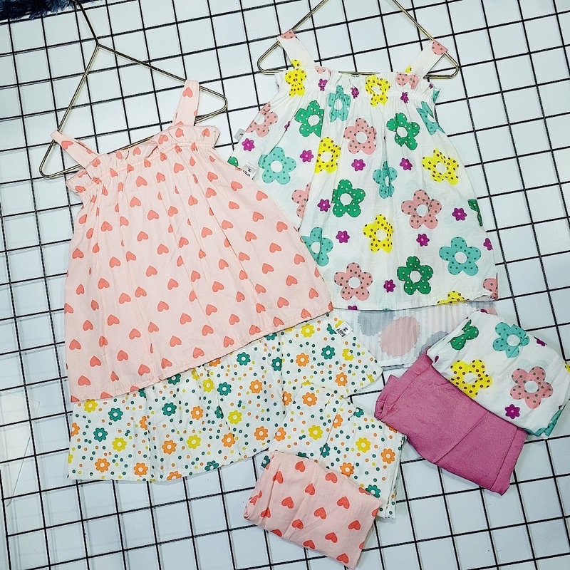 Bộ hai dây đũi hoa nhí cho bé gái 8-20kg nhiều hoạ tiết siêu mát M201