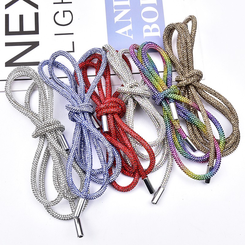 Dây Rút Đính Đá Pha Lê 138cm Kèm Mũ Kim Loại Trang Trí Quần Áo Thể Thao DIY