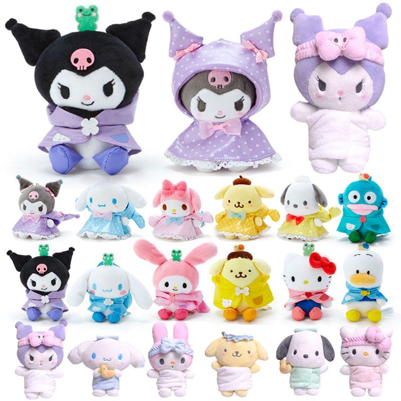 Đồ chơi nhồi bông hình Kuromi Sanrio Melody Cinnamoroll Wishmemell Pochacco Hello Kitty có móc khóa