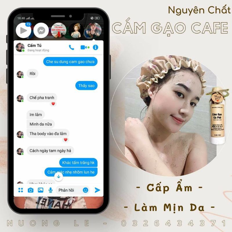 Bột Cám Gạo Cafe Nguyên Chất Dưỡng Trắng Da Dùng Face & Body