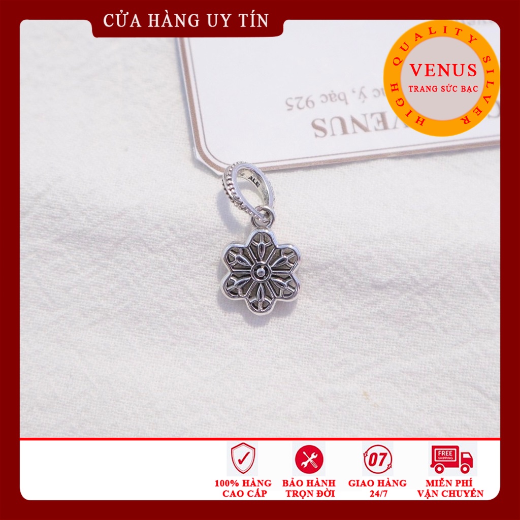 Charm treo bạc 925 hình bông hoa 6 cánh- Trang sức bạc Venus