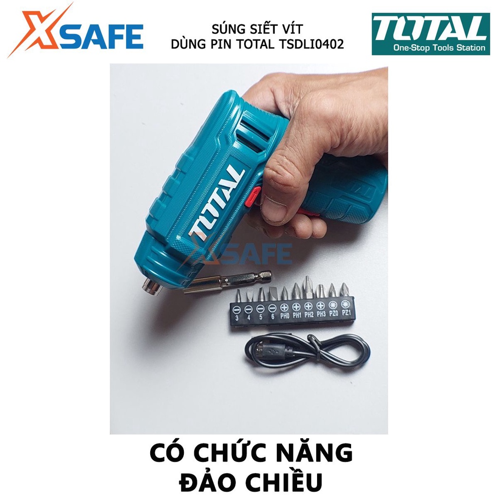 Máy siết vít dùng pin TOTAL TSDLI0402 | máy vặn vít điện thế 4V đầu lục giác 1/4'' tốc độ không tải 180 vòng / phút vặn