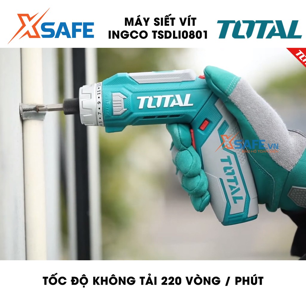 Máy Siết vít dùng pin Lithium 8V TOTAL TSDLI0801 Tặng kèm sạc 2 giờ, 10 mũi vít 25mm, 1 mũi từ và 4 mũi khoan HSS