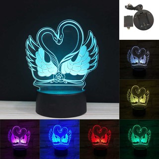 Đèn LED 3D 7 màu sắc hình thiên nga sáng tạo trang trí phòng khách