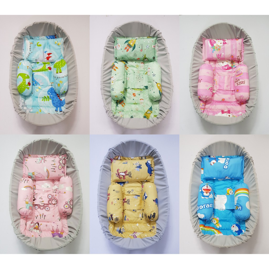 Bộ nôi tre đặt võng đầy đủ gồm Nôi tre,nệm lót nôi, Gối và bộ chặn Viet Kids vải cotton Hàn Quốc cao cấp