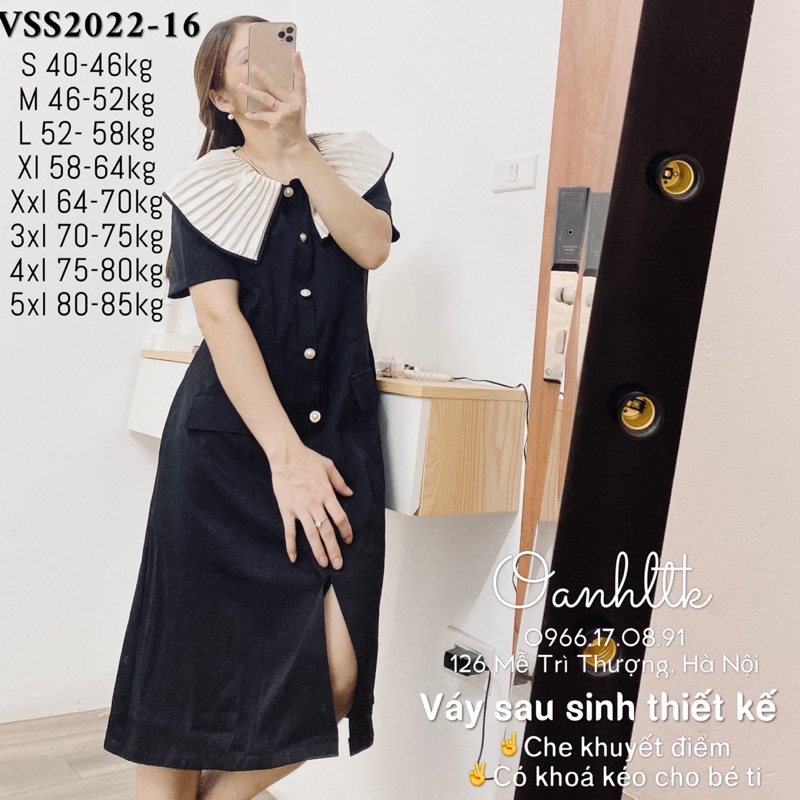 ( Bigsize 40-85kg) Đầm che khuyết điểm - Váy sau sinh cho bé ti có khoá kéo dọc 2 bên dáng suông A cổ ly kem đính cúc