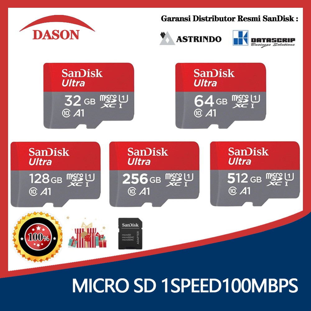 Thẻ Nhớ Sandisk Ultra Micro Sd Uhs-i A1 100mbps 32gb 64gb 128gb 256gb 512gb