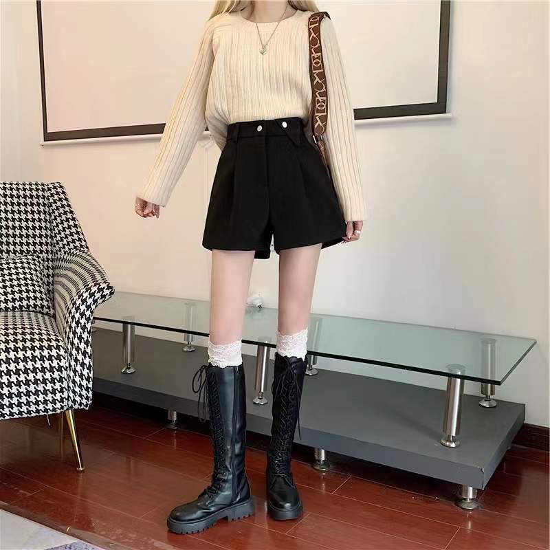 Quần Short Len Lưng Cao Ống Rộng Thời Trang Mùa Thu Dành Cho Nữ