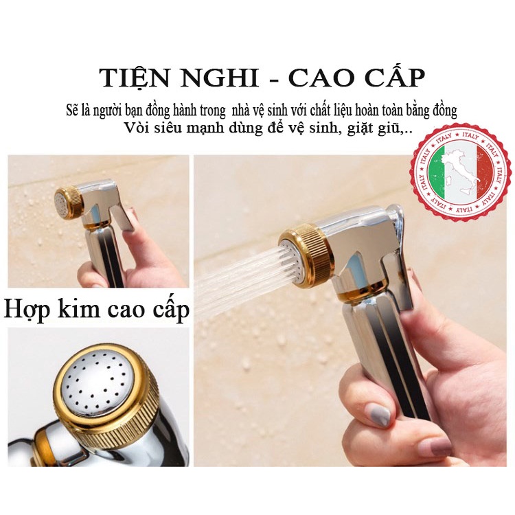 Bộ xịt nhà vệ sinh Phòng tắm Cao cấp mạ Vàng ITALIA Đầu xịt + Dây xịt + Giá đỡ