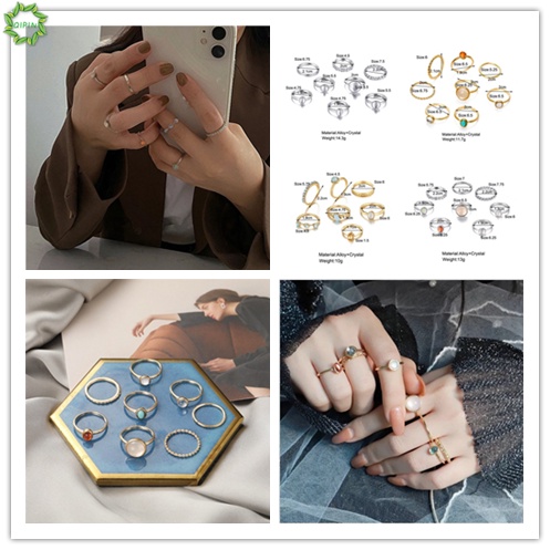 Bộ 8 Nhẫn Đeo Đốt Ngón Tay Nhiều Màu Sắc Phong Cách Bohemian