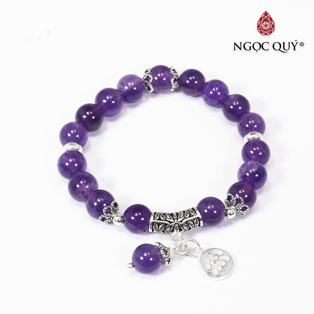 Vòng tay TA tím charm bạc cung hoàng đạo - Ngọc Quý