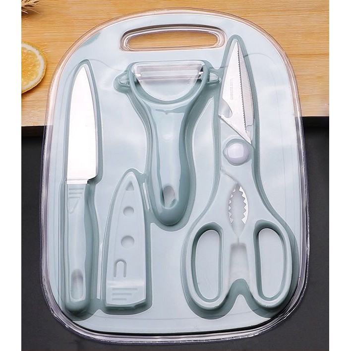 Bộ Dao Thớt Kéo 4 Món Đầy Đủ Chế Biến Thực Phẩm Cho Bé Ăn Dặm CJ-001