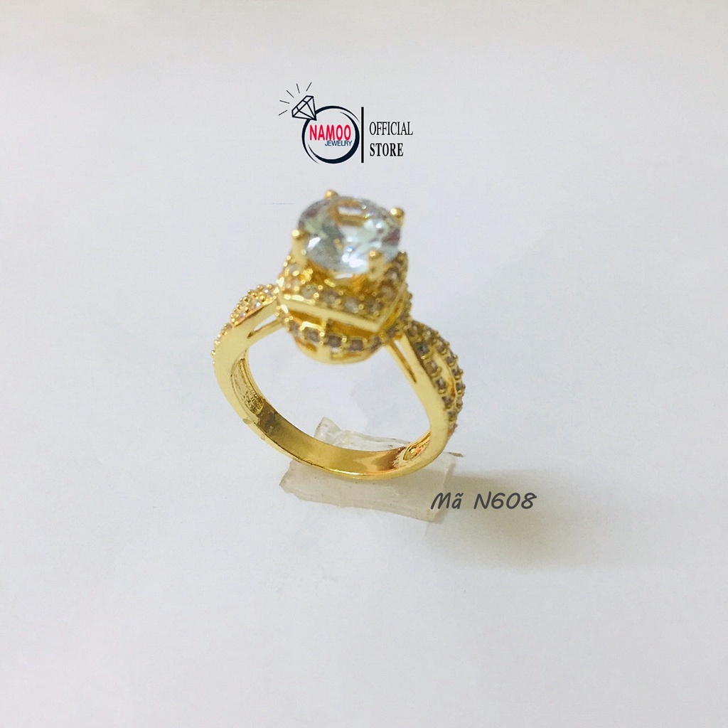 Nhẫn Nữ Đính Đá N608 Đá Trắng Bản Lớn, Nhẫn Mạ vàng Màu 18 Namoo Jewelry