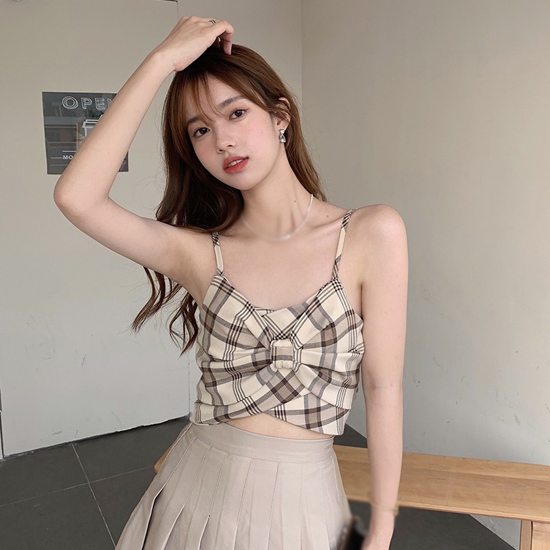 Áo croptop 2 dây kẻ sọc caro gợi cảm cho nữ